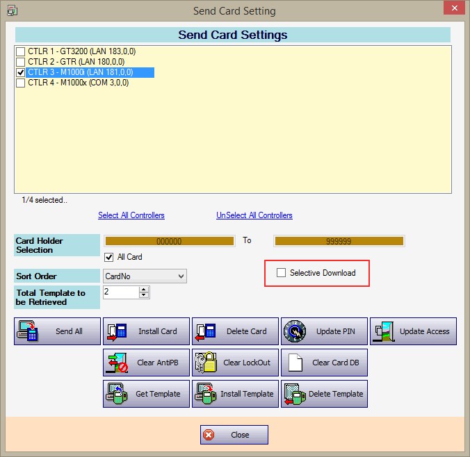 Send Card Setting Window without Ticking Selective Download Tickbox