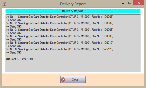 Delivery Report Window with Get Card Data Command