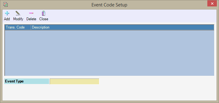 Event Code Setup Window