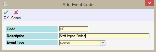 Add Event Code Window