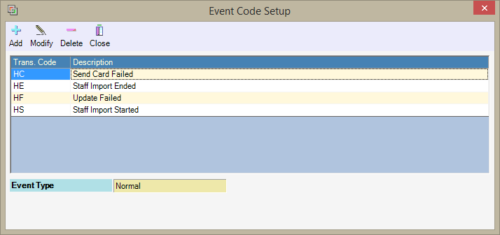 Event Code Setup Showing the Newly Added Event Code